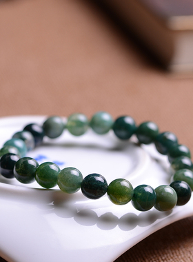 天然玛瑙石绿色水草波西米亚的女