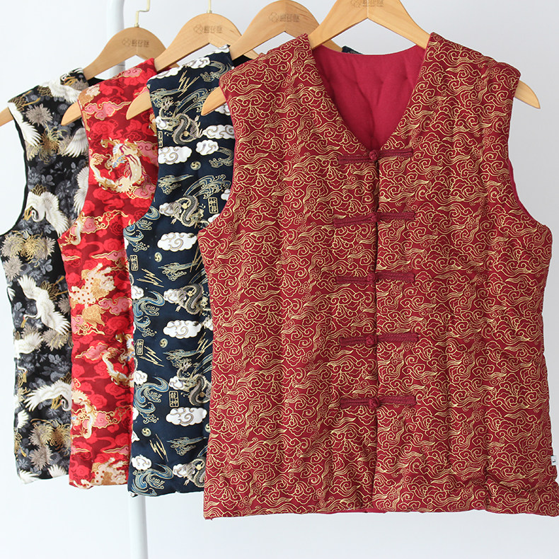 中国风手工纯棉花男士马甲秋冬季保暖加厚修身成人背心马夹坎肩