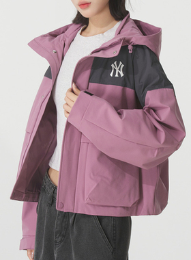 MLB新款男女冲锋衣外套NY风防水短款连帽运动夹克 3FWJB0154