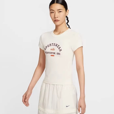 Nike耐克短袖女秋季新款字母印花透气修身半袖运动T恤HV4975-110
