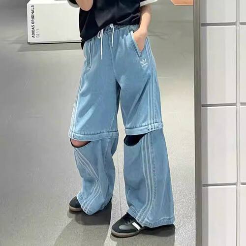 阿迪达斯三叶草男女款工装风 DENIM ZIP TP运动休闲长裤 KB6415
