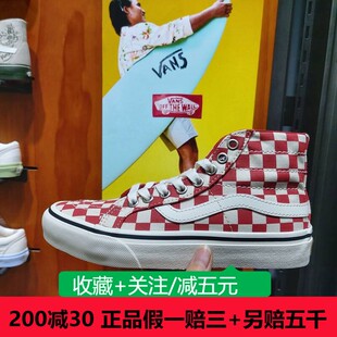 VANS范斯2023新款男女鞋高帮红色棋盘格经典时尚板鞋VN0A4BX6RED