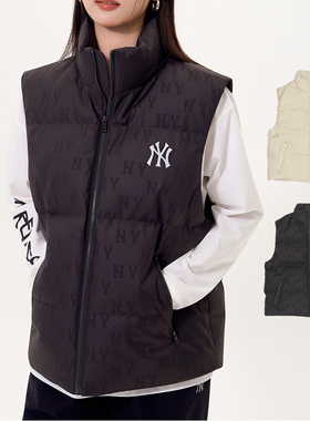 MLB羽绒马甲25秋新款男女NY暗纹老花情侣立领运动背心3ADVM0356