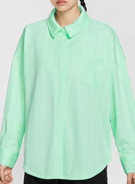 Nike/耐克女长袖衬衫秋新款绿色薄款翻领宽松运动外套HV1957-353