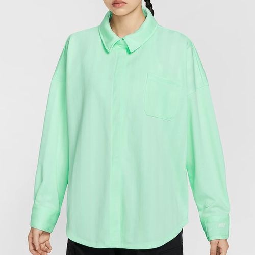 Nike/耐克女长袖衬衫秋新款绿色薄款翻领宽松运动外套HV1957-353