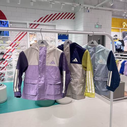 阿迪达斯儿童装25秋中大通连帽防风防水外套 KS3081 KS3080