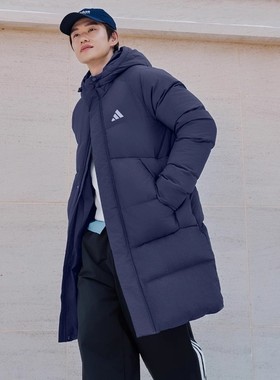 阿迪达斯男女冬新款保暖长款600蓬鸭绒连帽羽绒服KR0934 KR0935