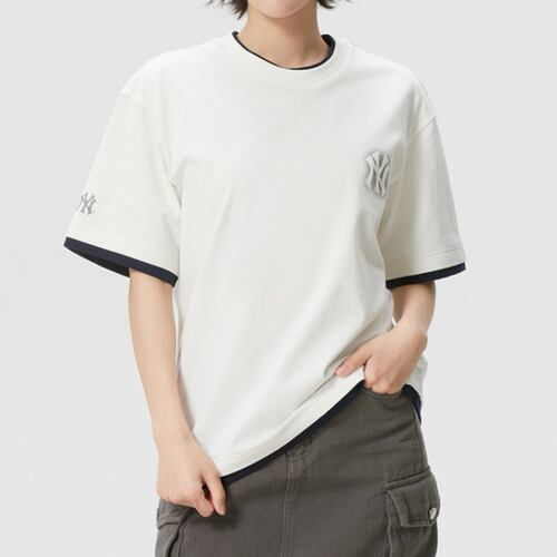 MLB男女后背字母涂鸦26春款短袖NY防晒宽松休闲运动T恤3ATSB0963