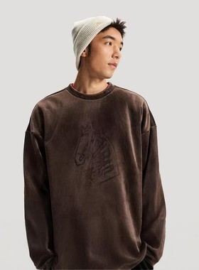 阿迪达斯新年款卫衣26新款男绒面加绒宽松圆领运动套头衫KE4067