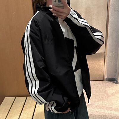 阿迪达斯男子25年新款立领防风梭织三条纹夹克外套KC3892