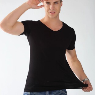 短袖 特价 柔软加肥加大V领男式 莫代尔薄款 t恤夏 胖人肥佬体恤特大码