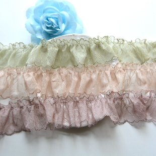 5c法式绿咖抽皱狗牙缩褶木耳蕾丝花边娃衣大肠圈洋时装领袖口辅料