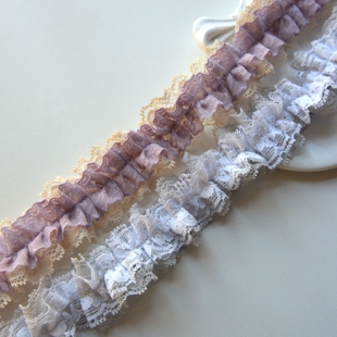 复古双层奴仆装白紫黄抽皱缩皱荷叶木耳边百打褶皱花边洛丽塔娃衣