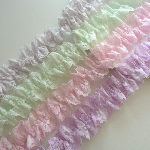 3cm粉绿紫黄双边荷叶木耳褶皱蕾丝边lolita领口配饰手工diy辅料