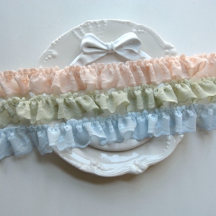 2.5蓝粉绿抽皱缩褶荷叶木耳蕾丝花边娃衣大肠圈洋时装袖口抱枕diy