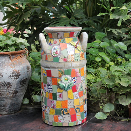 特色手绘陶瓷马赛克伞桶式花瓶花器 别墅门口露台阳台摆设装饰