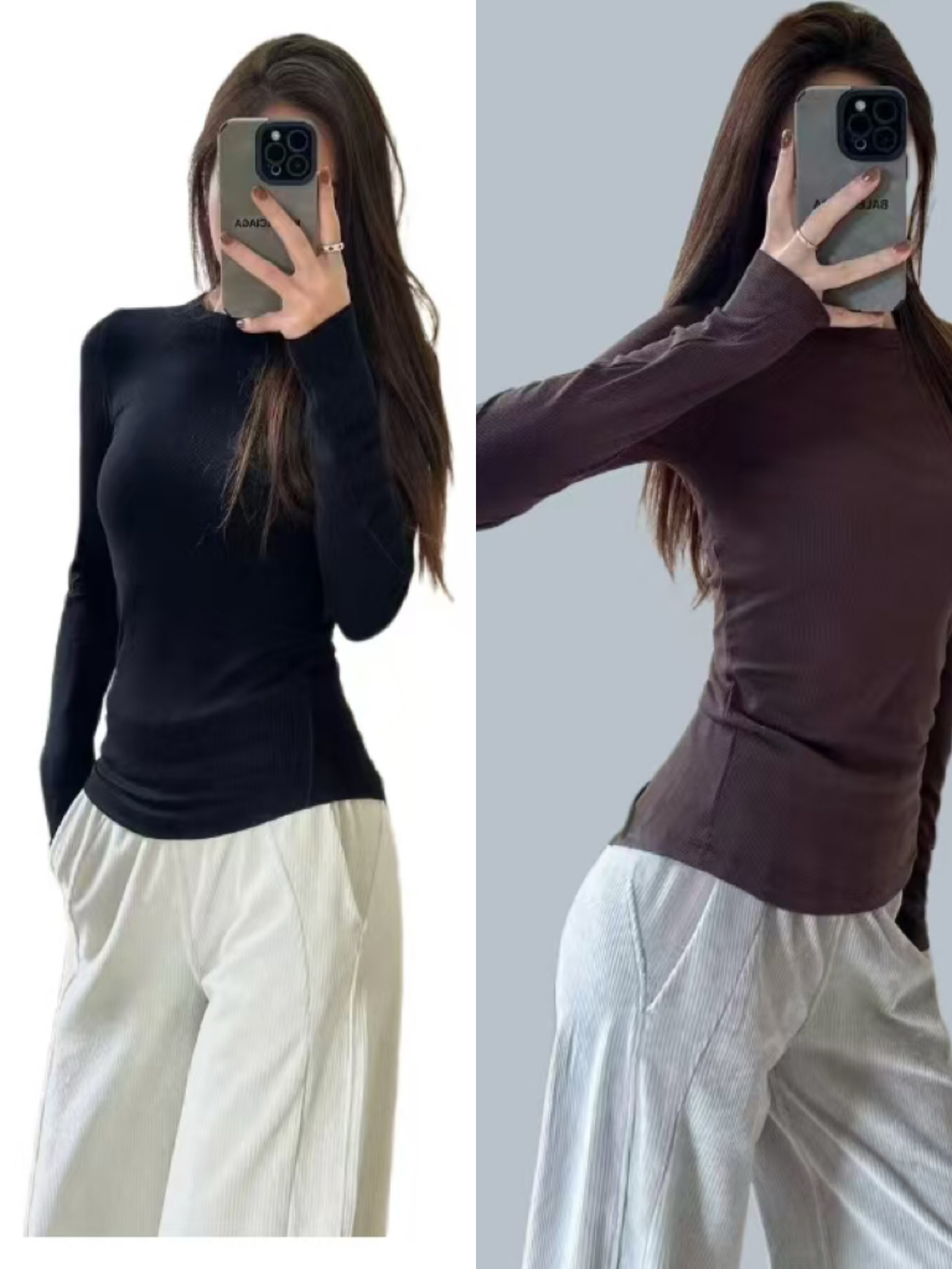 专柜面料Lu家Hold Tight莫代尔圆领长袖女紧身显瘦打底衫T恤上衣