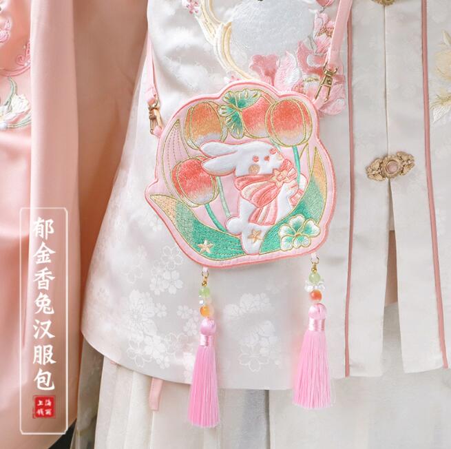 古风汉服斜挎包包小兔子儿童流苏香囊挂件女童女孩斜跨汉服配饰包