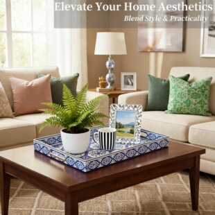 青花瓷塑料材质中国风零售批发酒店别墅样板间茶杯托盘 40x30,