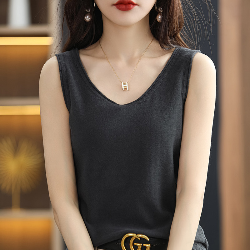 夏季薄款纯棉线针织吊带背心女u领无袖内搭上衣休闲显瘦打底衫14