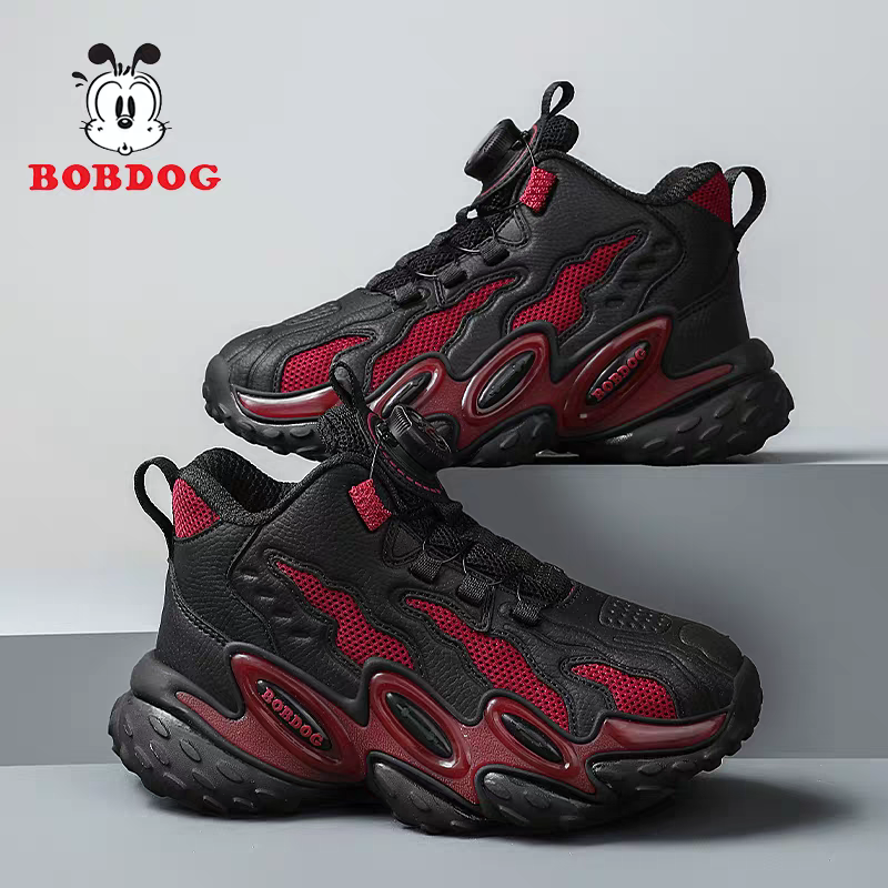 巴布豆儿童网面运动鞋2025秋冬季皮面男童旅游鞋女孩休闲鞋透气