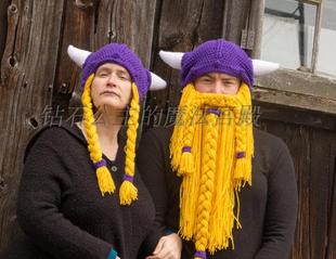 纯手工编织搞怪大胡子帽子牛角针织帽子秋冬男女式万圣圣诞异形