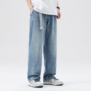 新款牛仔裤子男春夏款宽松阔腿潮流直筒蓝色休闲加肥佬胖子加大码