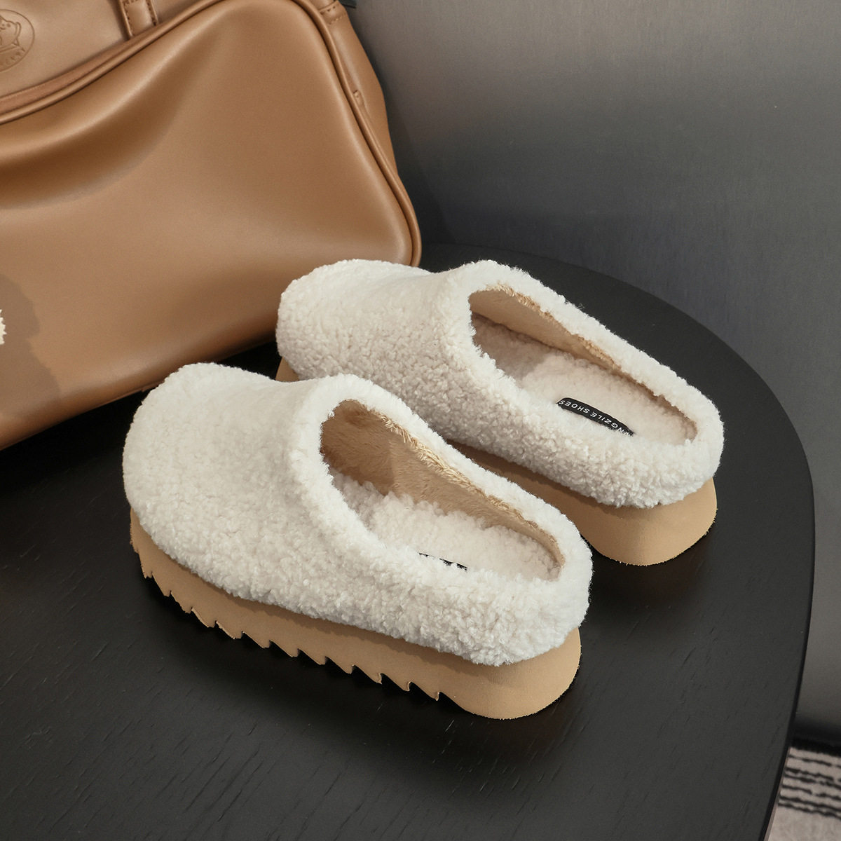 羊羔毛包头棉拖鞋厚底加绒勃肯鞋2024新款冬保暖毛毛鞋加毛