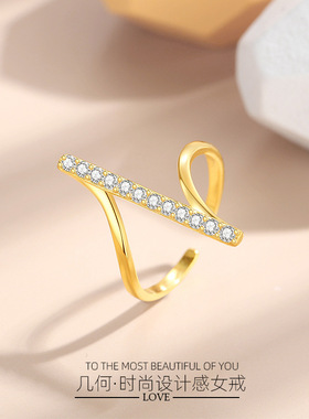 戒指饰品925纯银波浪一字女戒指时尚几何线条感潮跨境热销批发戒