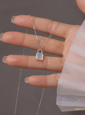 韩版S925银双面锁项链女时尚纯银小众项链锁头贝壳气质高级感饰品