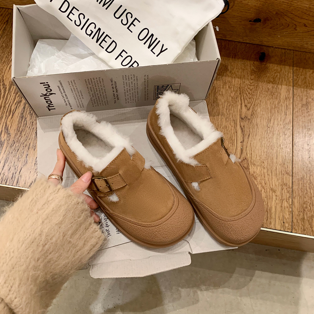 【sheii苏茵茵】暖暖甜心~真皮厚底扣带加绒毛毛勃肯鞋单鞋女秋冬