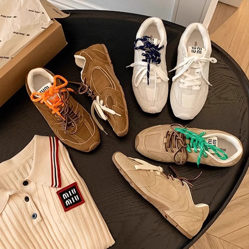 阿谬miu家联名款阿甘鞋2025春秋新款真皮复古跑步运动休闲德训鞋