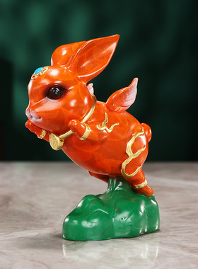 彩铜小兔子摆件家居办公室生肖兔中式装饰桌面迷你小飞兔工艺品