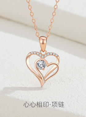 欧美双心项链925银心形高级感锁骨链亚马逊小众ins风跨境热销批发