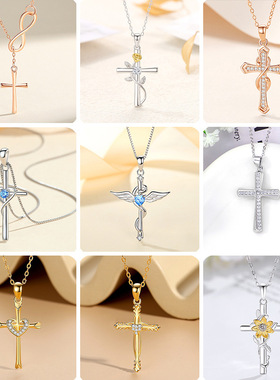 S925银不掉色十字架项链女欧美跨境热销复古时尚百搭锁骨链批发
