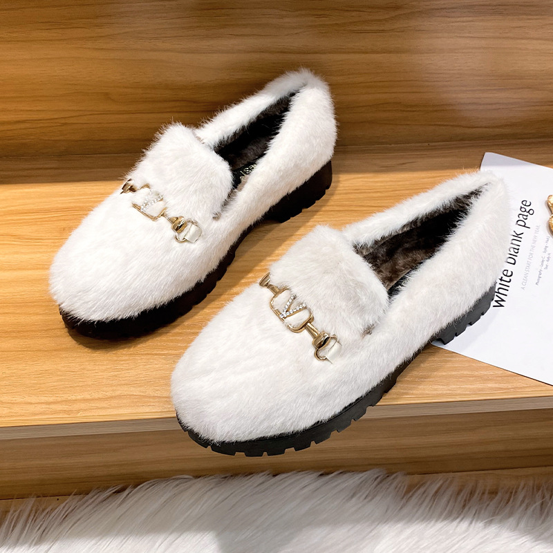 T45 惠东易鑫达2025秋冬新款加绒厚底毛毛鞋外穿孕妇保暖豆豆鞋43