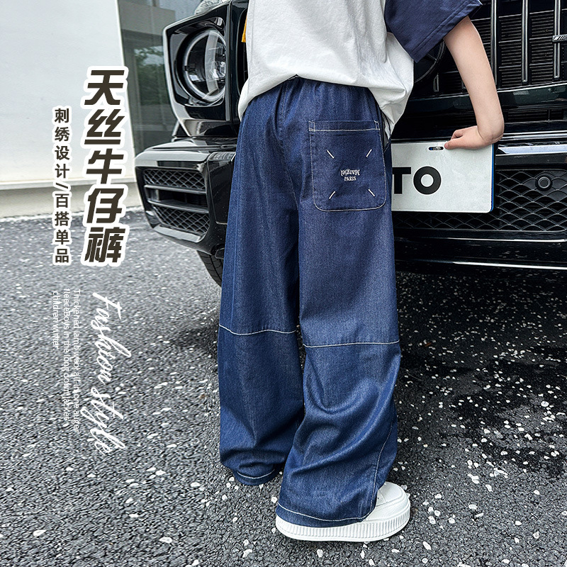 湖州织里童装儿童天丝牛仔裤2025夏季新款男童裤子防蚊裤长裤批发