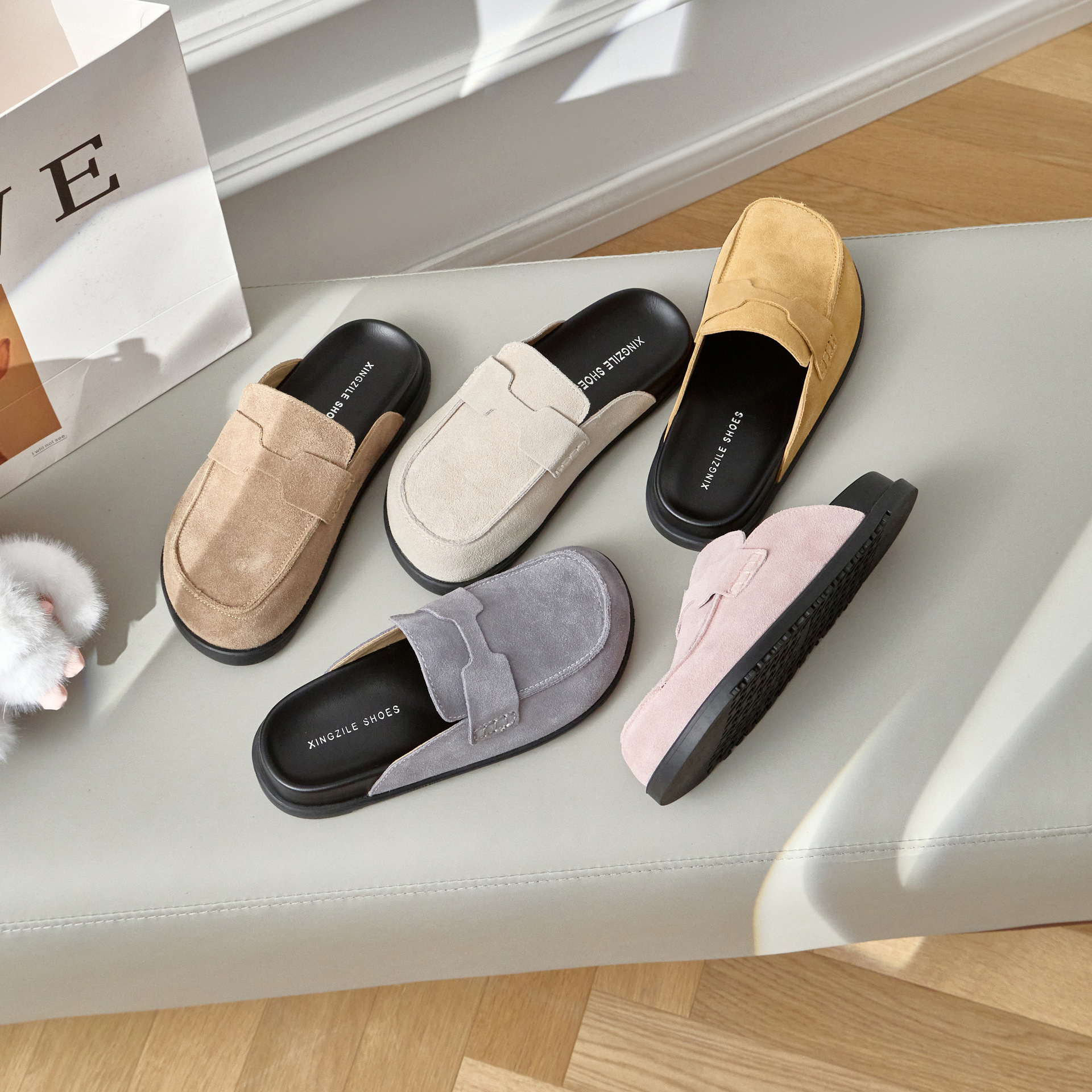 5色可选！真皮二舅博肯鞋女包头半拖鞋2025新款外穿防滑软底拖鞋