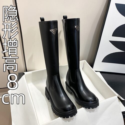 2025新款秋冬厚底内增高不过膝长筒靴女三角标显瘦高筒长靴骑士靴