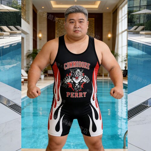 男运动摔跤服胖子健身大码举重服