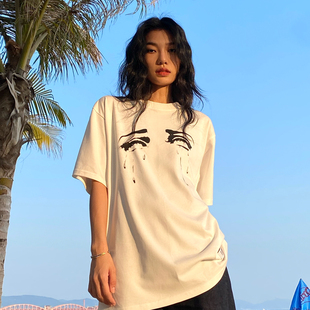 ThrillsCrew 心碎流泪少女印花宽松圆领T恤潮牌百搭休闲情侣短袖