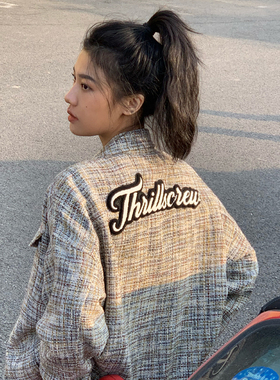 THRILLSCREW 国潮小香风花线针织绣花宽松夹克外套男休闲情侣上衣