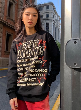 ThrillsCrew原创标语字母印花宽松卫衣男潮牌美式街头情侣上衣春