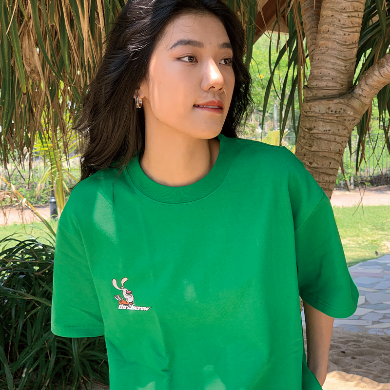 THRILLSCREW趣味卡通小兔印花休闲圆领短袖男潮牌纯棉宽松情侣T恤