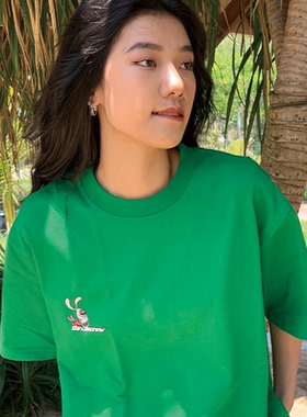 THRILLSCREW趣味卡通小兔印花休闲圆领短袖男潮牌纯棉宽松情侣T恤