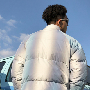 THRILLSCREW蓝白磨砂渐变700蓬立领羽绒服ins潮保暖加厚情侣外套