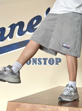 ThrillsCrew纯色粗坑刺绣标灯芯绒宽松短裤男潮牌简约休闲五分裤