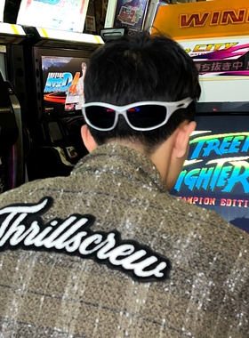 THRILLSCREW 小香风粗纺编织绣花宽松夹克潮牌宽松情侣上衣外套男