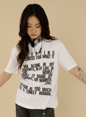 ThrillsCREW孤独患者满印字母短袖宽松圆领T恤男女街头国潮夏季