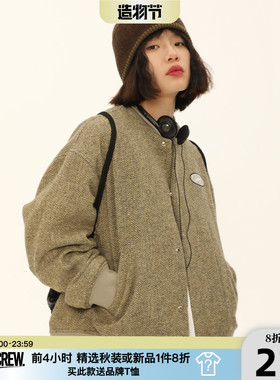 ThrillsCrew连环四角星刺绣标黄麻色宽松外套茧型百搭休闲夹克